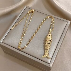 Gold Fish Pendant Necklace